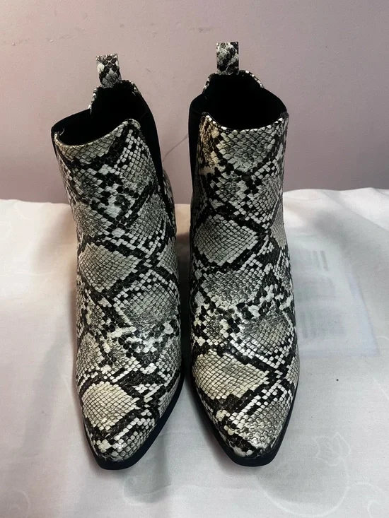 JustFab Snake-Print Chelsea Booties - Black & White - Picture 2 of 12